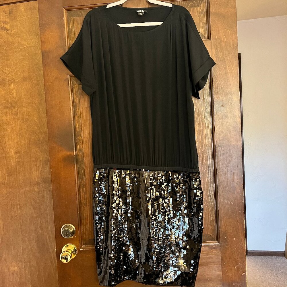 DKNY Silk and Sequin Black Dress, Size L